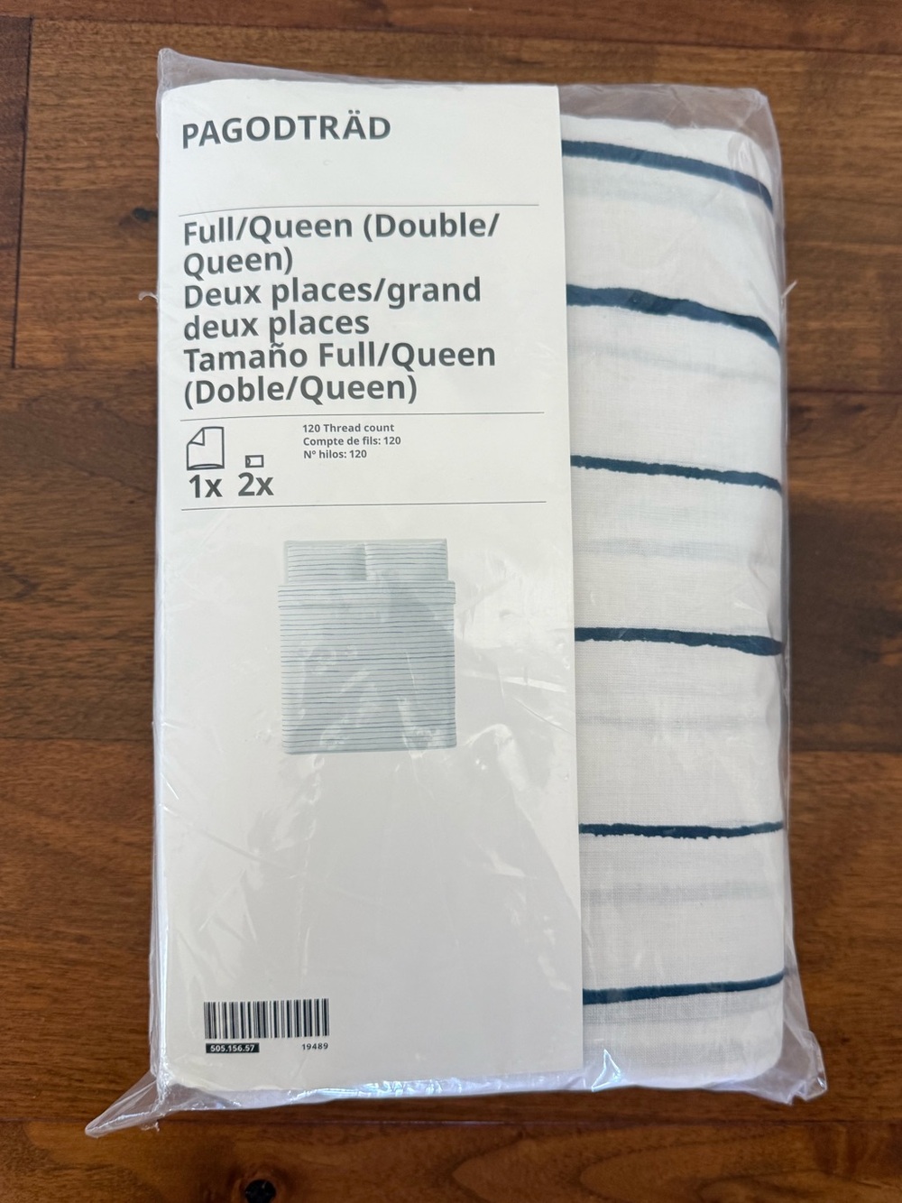 NEW IKEA PAGODTRÄD Full Queen Duvet Cover Set White Dark Blue Stripes